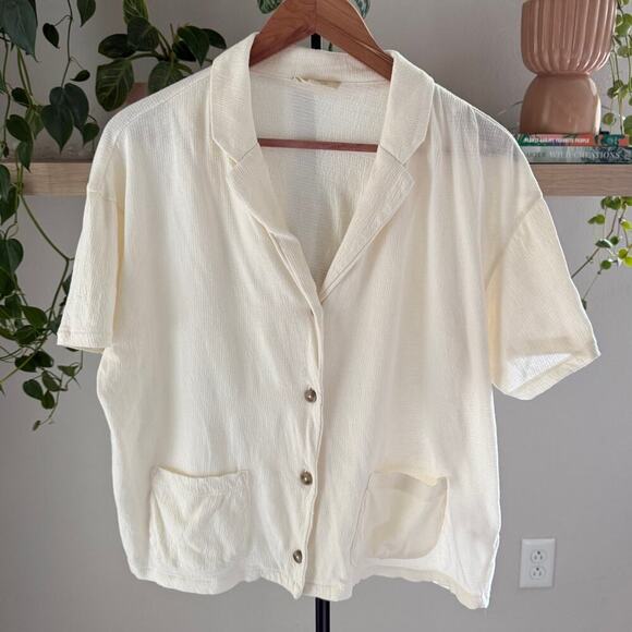 Madewell Womens Cream Button Front Top M Boxy Fit Cotton Gauze Coastal Style - Picture 1 of 8
